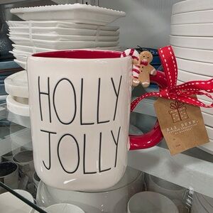 Rae Dunn Christmas Gingerbread Man HOLLY JOLLY Mug Red Candy Cane Character